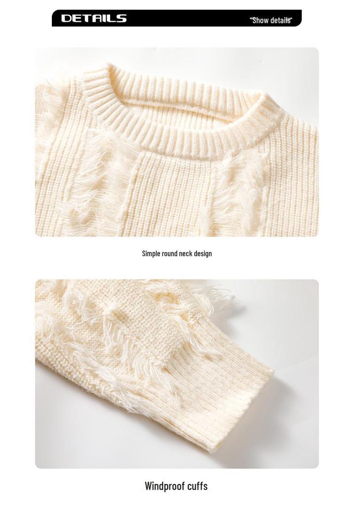 Men's Solid Color Long-Sleeve Knit Sweater, Winter 2025, Warm & Loose Round Neck Outerwear