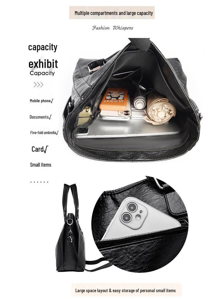 Cross-border Women's Handbag 2025 - Large Capacity Soft Leather Tote and Crossbody Bag