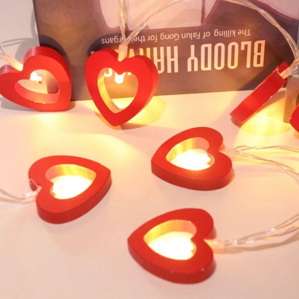 Wooden Fairy Lights Romantic Night Light LED Heart Shaped String Lights  Valentine's Day