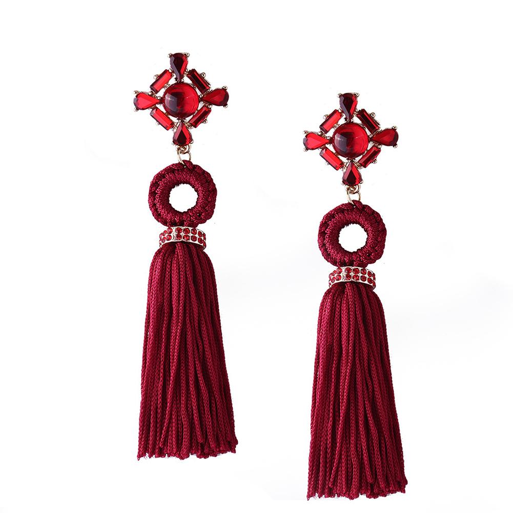 

Europe and America Rhinestone Tassels Ear Pendants Temperament Long Earrings Eardrops Ladies Jewelry Christmas Gift Red wine #1