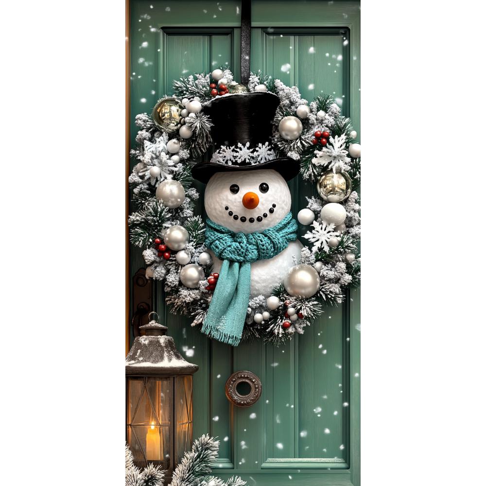 Snowman Wreath Green Lining For Christmas Doors Xmas Outdoor Decoration Door Cover For Front Door Home Christmas Party Supplies