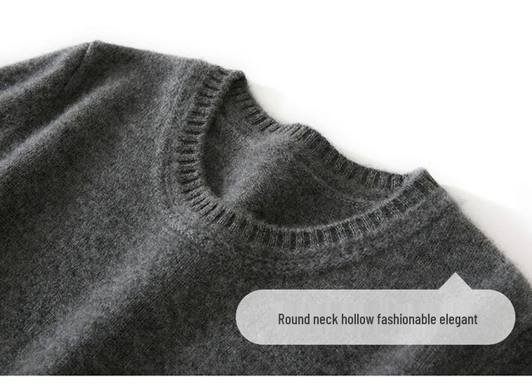 Women's Cashmere Round Neck Sweater - Thickened, Versatile, Loose Knit for Autumn/Winter.