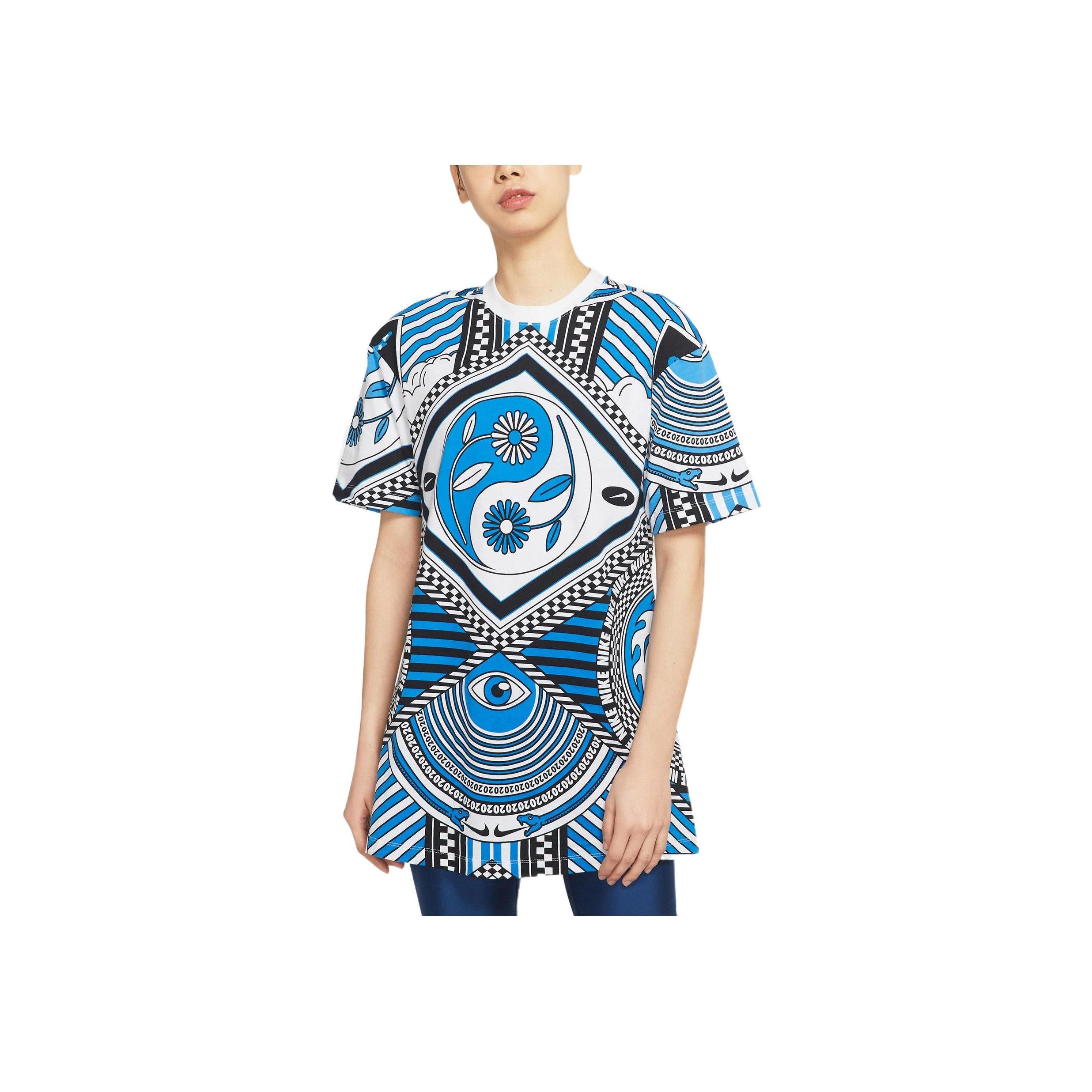 

Nike Sportswear Printed Pattern Crew Neck Sports Casual Short Sleeve Dress Women Dresses Blue CJ3626-435 S
