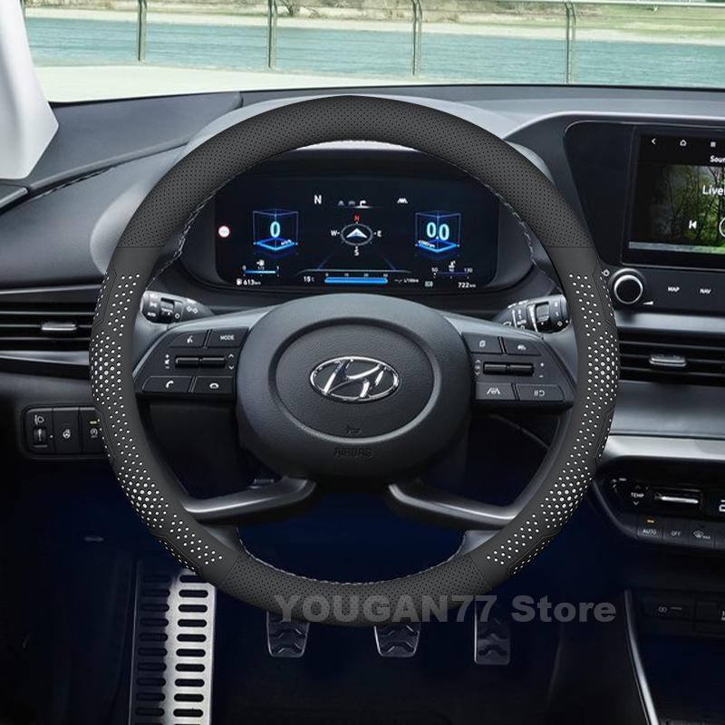 Leather Car Steering Wheel Cover For Hyundai Bayon 2022-2025 wear-resistant Auto Steering Wheel Hyundai Bayon Accessories 2025