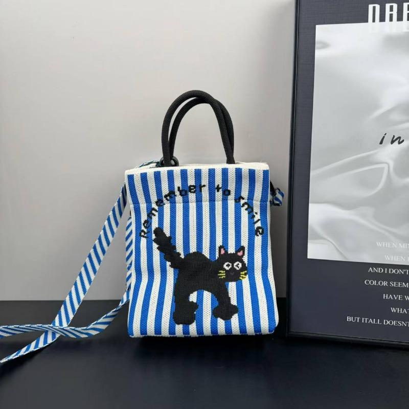 Small Square Bag Women's Handbag Niche Design New Cartoon Knitted Mobile Phone Bag Versatile Commuter Shoulder Messenger Bag