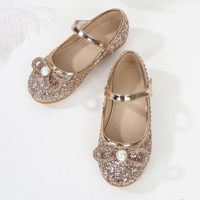 Kids Princess Shoes 2024 Spring New Little Girls Soft Crystal Shoes Flats Silver Children Mary Janes for Party Wedding Shows PU