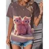 Summer Round Neck Cat Pattern 3D Print Top Fashionable Casual Short Sleeved Women's T-shirts