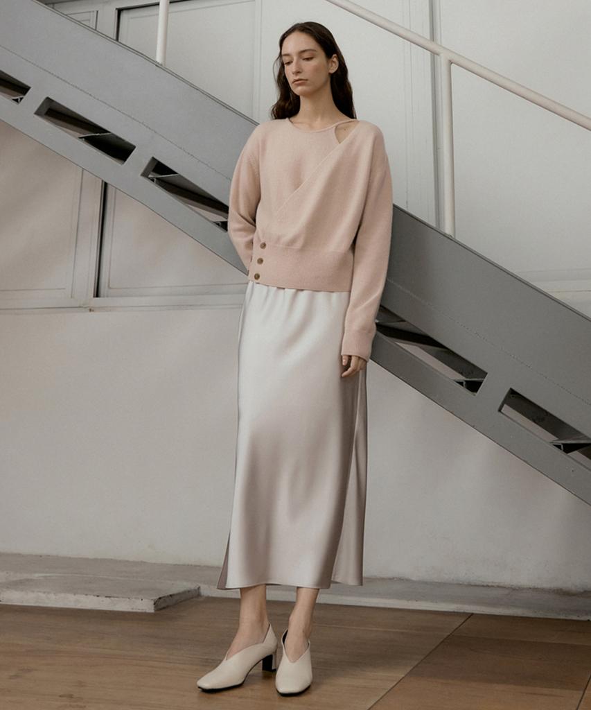Otte Reve Satin Long Slit Skirts_2Color