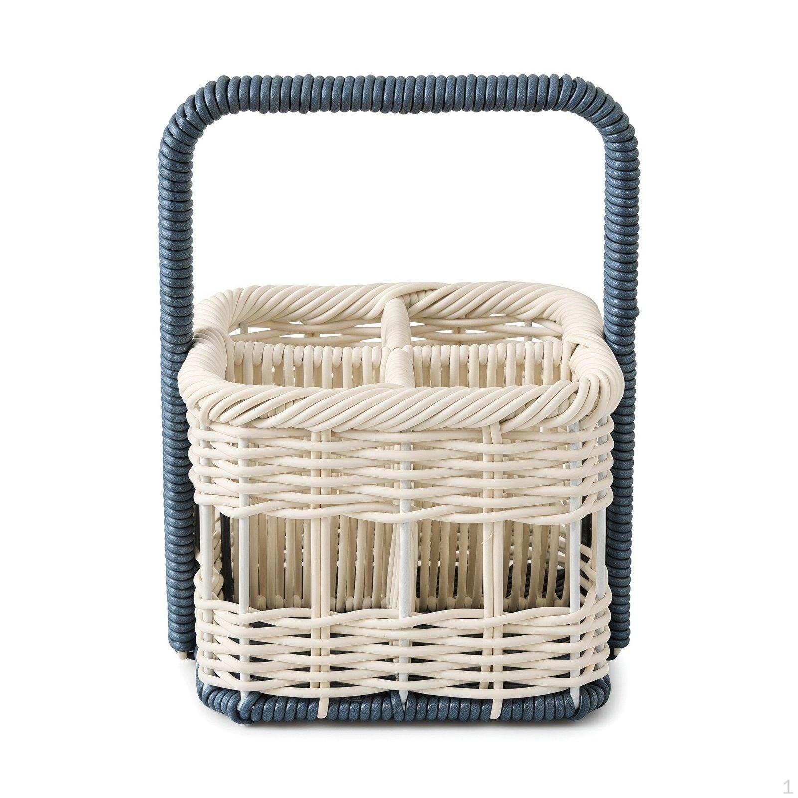 Wicker Cutlery Basket Faux Rattan Divided Utensil Handwoven Handmade Holder for