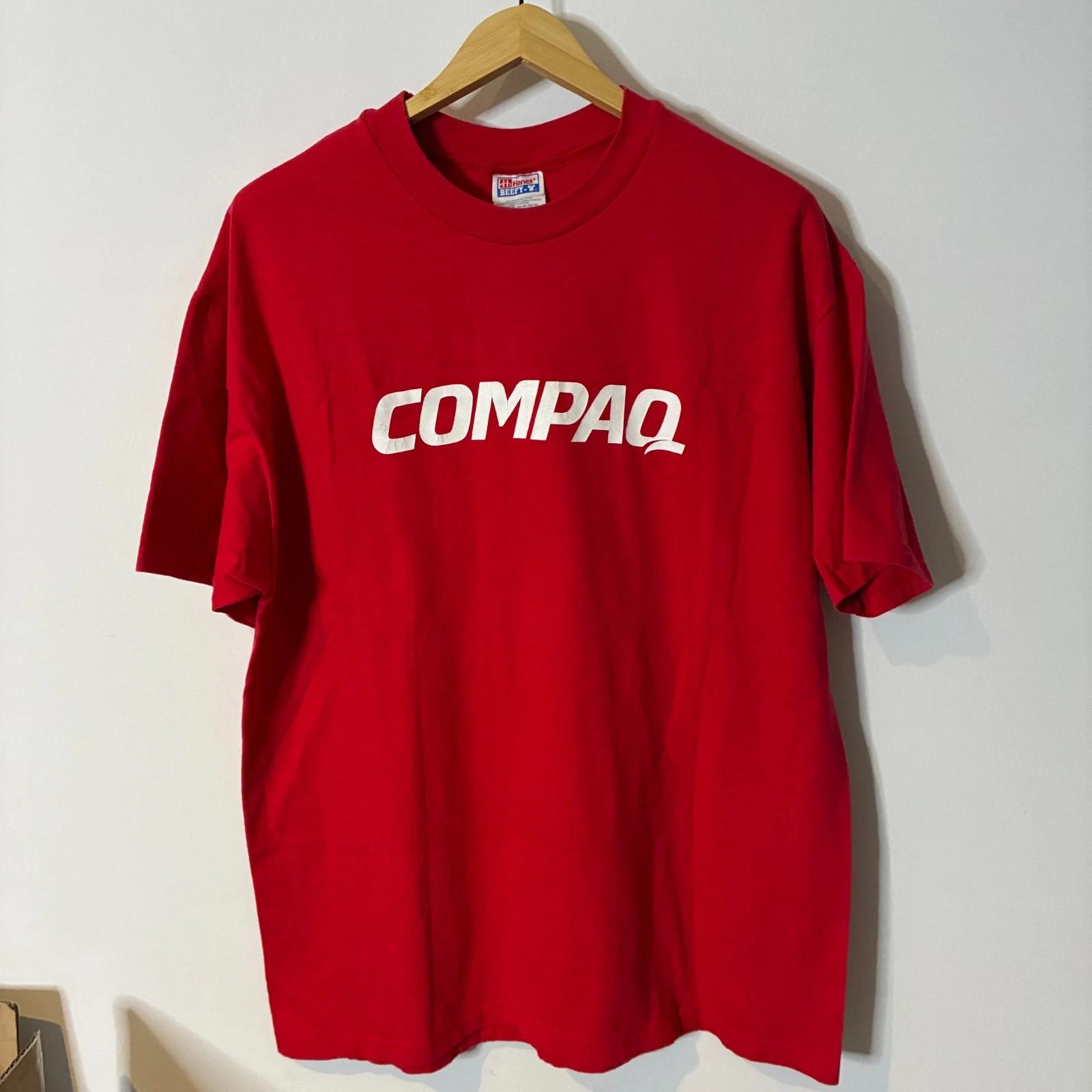 Vintage Compaq Computing Shirt Mens XL Extra Large Red Hanes Beefy-T 90s S
