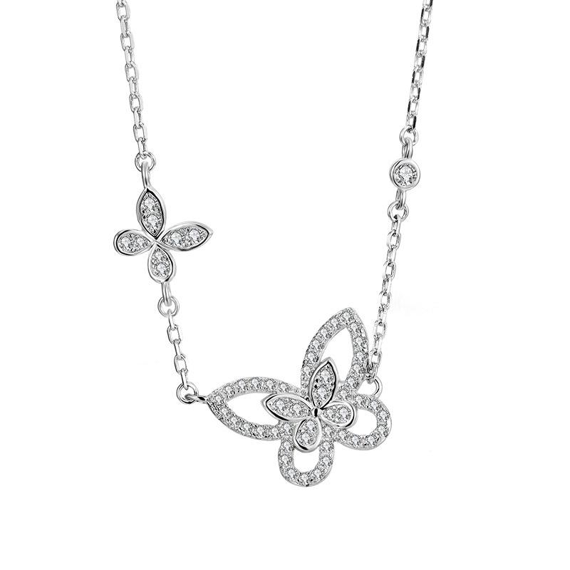 

Elegant 925 Sterling Silver Butterfly Diamond Necklace - Women s Luxury Clavicle Chain 925 Silver