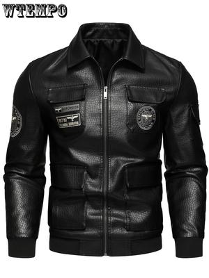 Herren PU-Lederjacke Mit Ausgefallenem Stickdesign, Stilvolle Herren Reißverschlussjacke Für Herbst & Winter