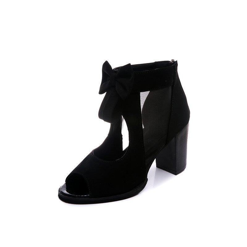 Fish Mouth Sandals 2025 Summer New Thick Heel Bow Sandals Roman Mesh Hollow High Heel Women's Shoes