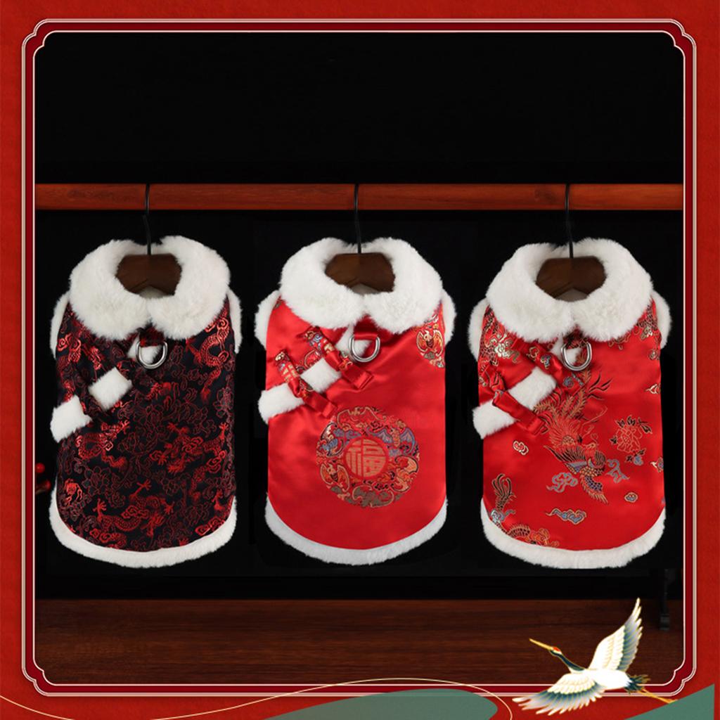 Chinese New Year Pet Outfit with Festival Pattern Traditional Spring Festival Celebrating Pet Costume Vest for Holiday
