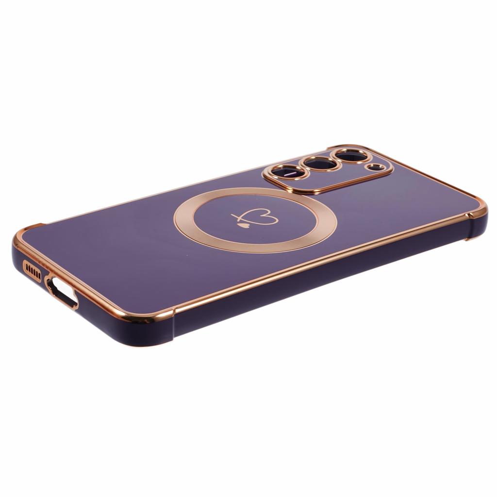 For Samsung Galaxy S23+ Case Compatible with MagSafe Electroplated TPU Phone Cover Hollow Love Hearts