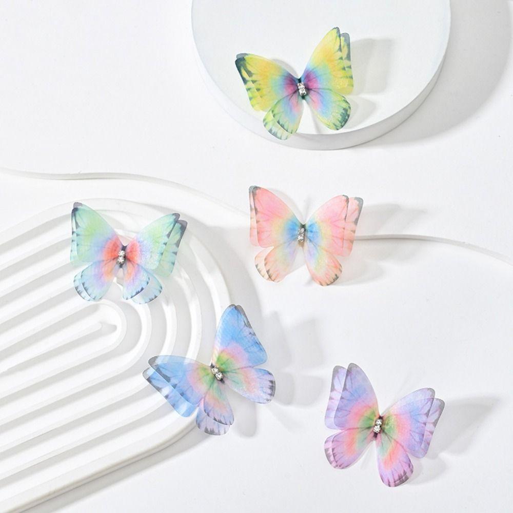 

3D Organza Fabric Butterfly Appliques Double-layer Clothes Sewing Patch Bridal Hair Accessories peacock синього кольору