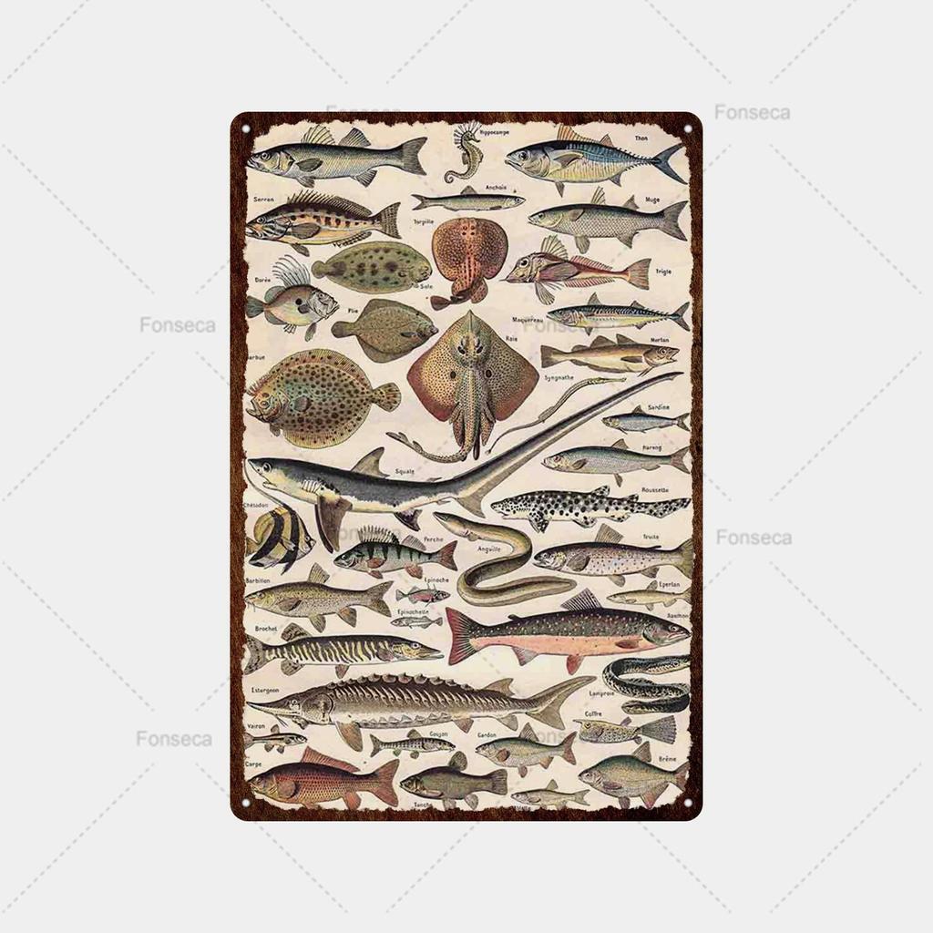 Fish, Fish, Flower Variety Sign Metal Sign Vintage Tin Sign Bar Vintage Wall Decor Bar Club Man Cave Metal Poster