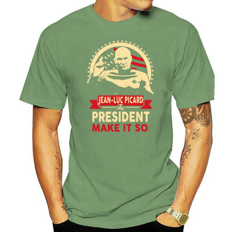 New Humor Tee Shirt Black Men Cotton Brand Tshirt JEAN LUC PICARD FOR PRESIDENT STAR SHIRTS Vintage Graphic T-shirt Short Sleeve