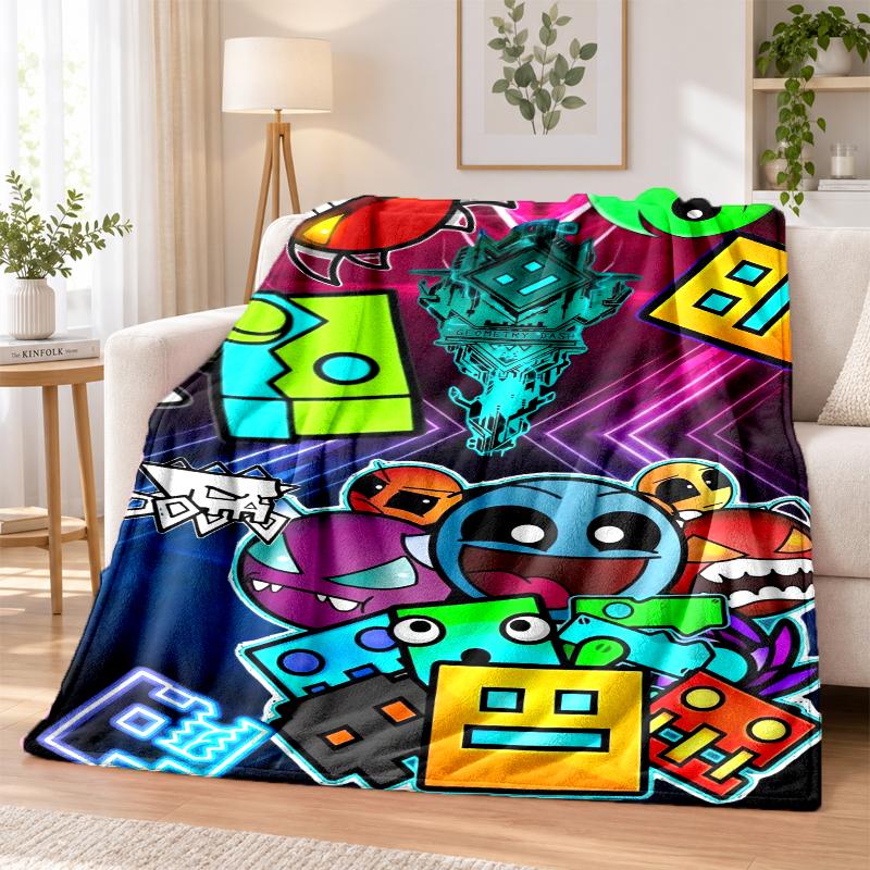 Geometry Dash Flannel Throw Blanket Soft Warm Cozy For Sofa Bed Indoor Home Bedroom Use