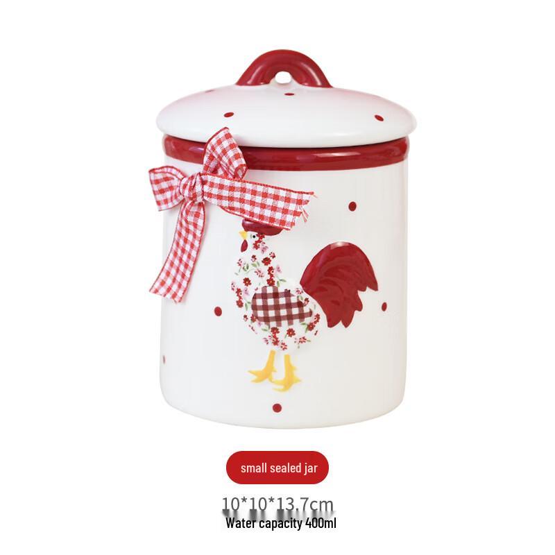 AQ Red Floral Chicken Ceramic Jars Sealed Jar