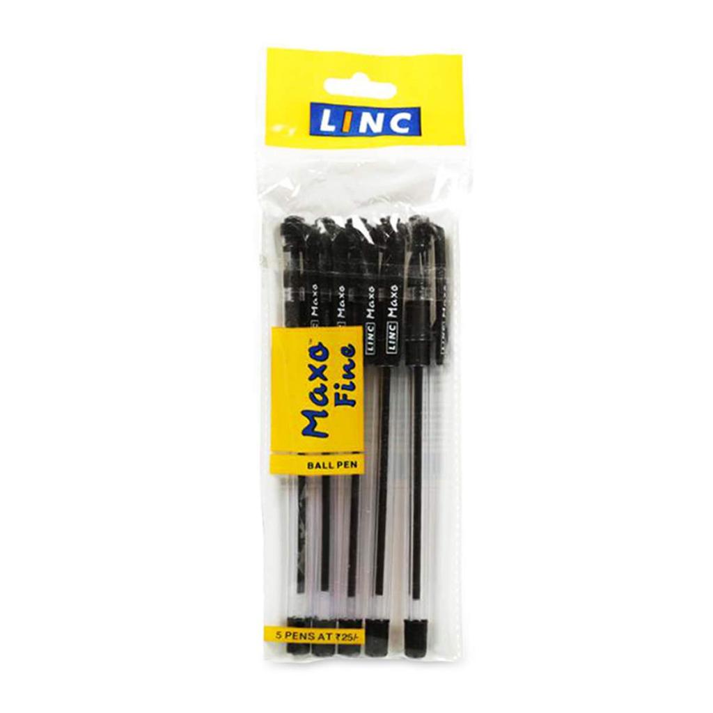 Penna a sfera Linc Maxo Fine 0,7 mm Inchiostro nero Scrittura fluida Flusso rapido per Ufficio Scuola Uso domestico Impugnatura confortevole Confezione da 1 X 25 pezzi