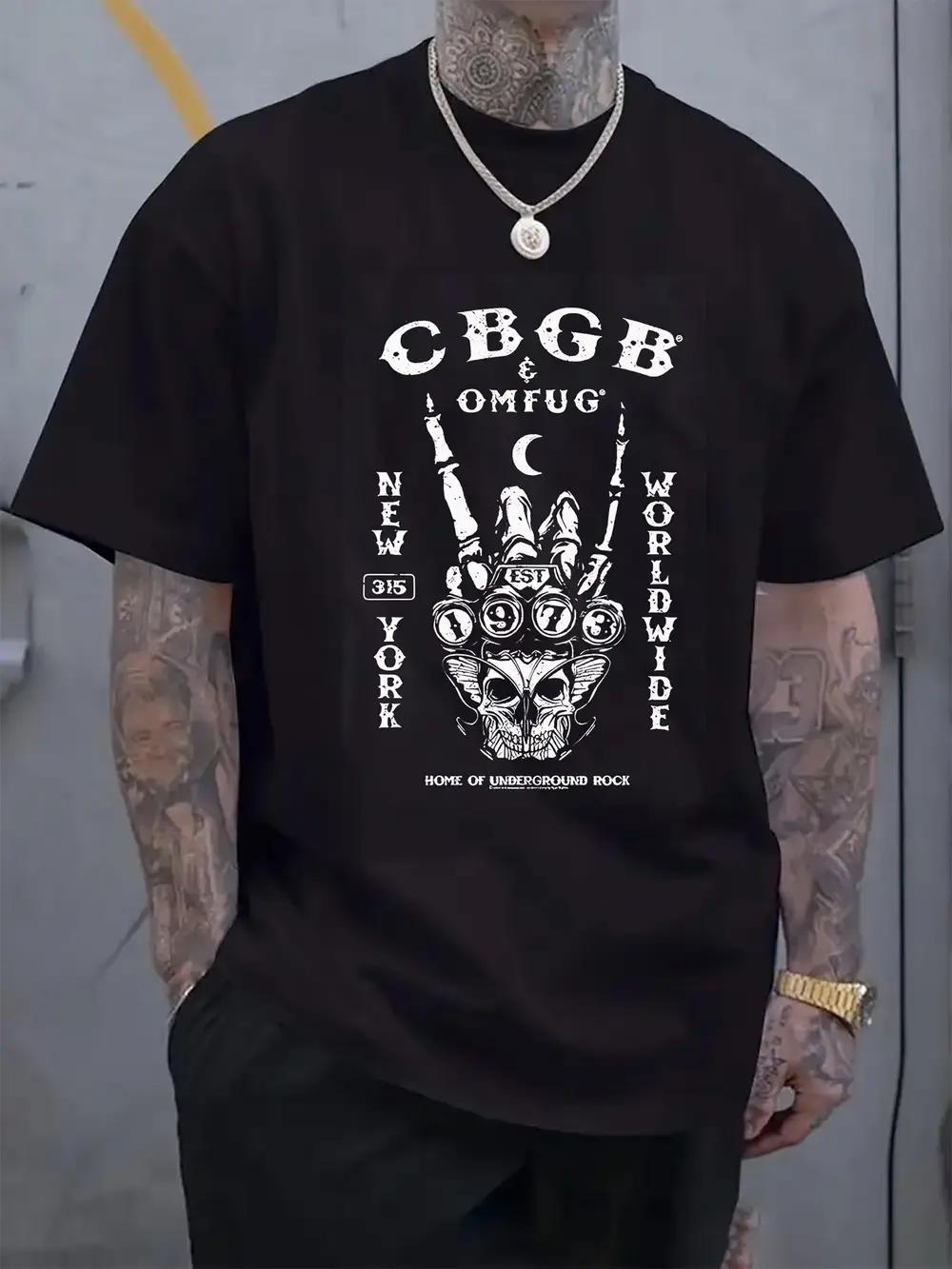 

Punk Rock Graphic Print Short Sleeve T-shirt - Black Regular Fit Casual Tee with Skull & Hand Design S