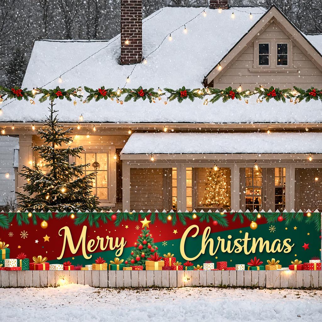 Christmas Banner Material Seasonal Decoration Festive Banner Winter Theme Event Decoration For Christmas Party Festive Home