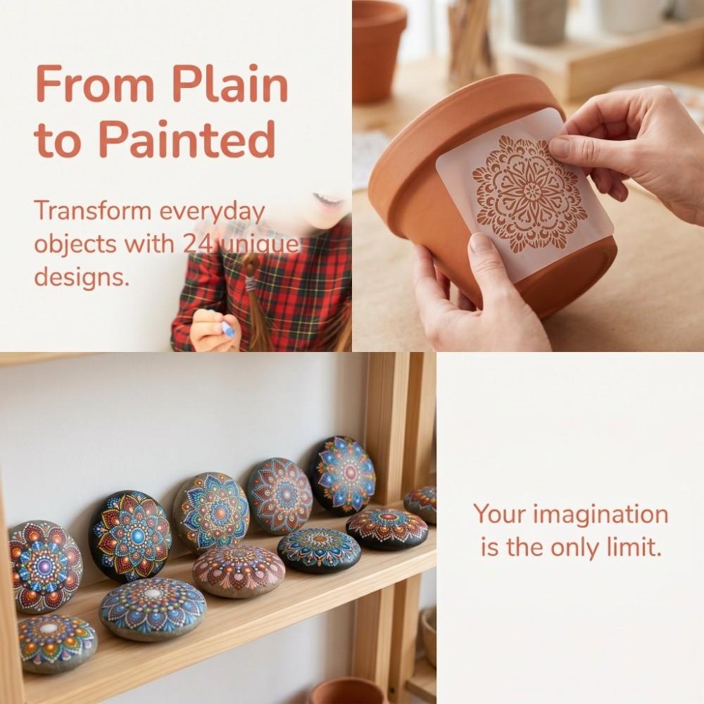 24PCS clear carved patterns stone painting templates  daily pattern drafting creation
