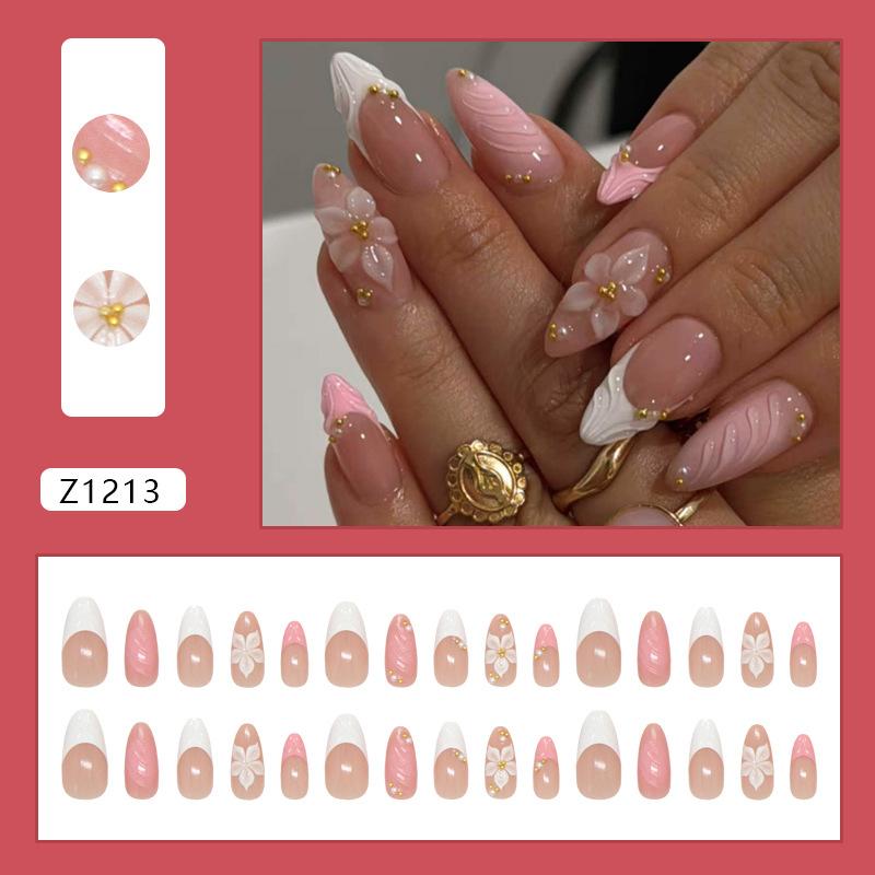 Three-dimensional fairy gas pearl ice flower French blush sweet and fashionable European and American ins style removable manicure 30 pieces