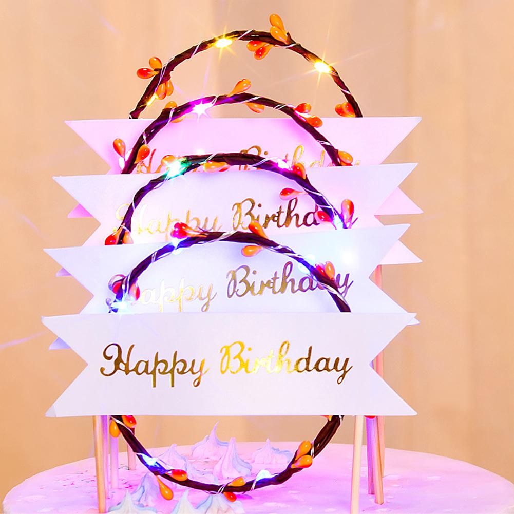 Led Luminous Garland Insert Card Bright Cake Decoration For Birthday Party Diy Cake Decoration
