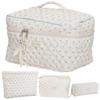 Women Padded Clutch with Zipper Quilted Cosmetic Pouch Cotton Floral Printed Large Capacity Female Girls Storage Bag Set