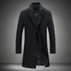 Frühling Herbst Langer Baumwollmantel Wollmischung Reine Farbe Casual Business Fashion Herrenbekleidung Schlanke Windjacke