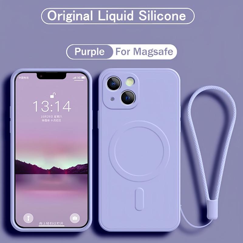 Wrist Strap Silicone Phone Case For iPhone 17 Pro 16 14 13 15 Pro Max 12 11 Plus For Magsafe Magnetic Wireless Charging Cover