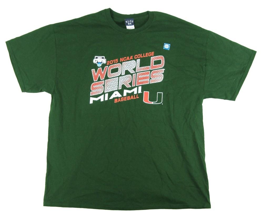 Blue 84 - Licensed Miami Hurricanes 2015 World Series Green T-Shirt - Size 2XL Unisex T-Shirt S