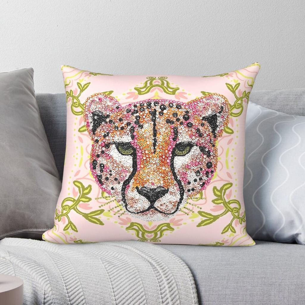 Pink Sequin Cheetah Preppy Pillowcase Polyester Linen Velvet Creative Zip Decor Pillow Case Sofa Cushion Cover x