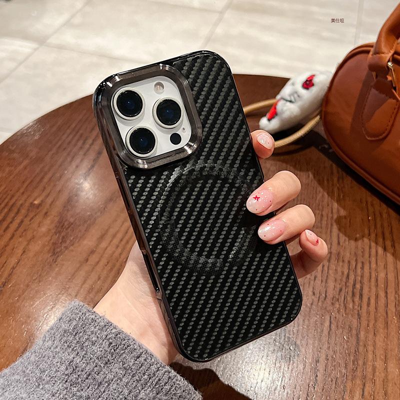 Applicable to Apple 16promax mobile phone case, carbon fiber pattern iPhone15 all-inclusive 14 anti-drop 13 magnetic 12 case