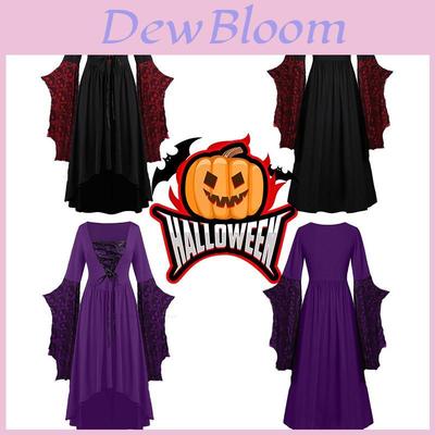 Vintage Gothic Witch Cosplay Retro Fancy Dress Costume Long-sleeved Skull Patterned Large Swing Skirt