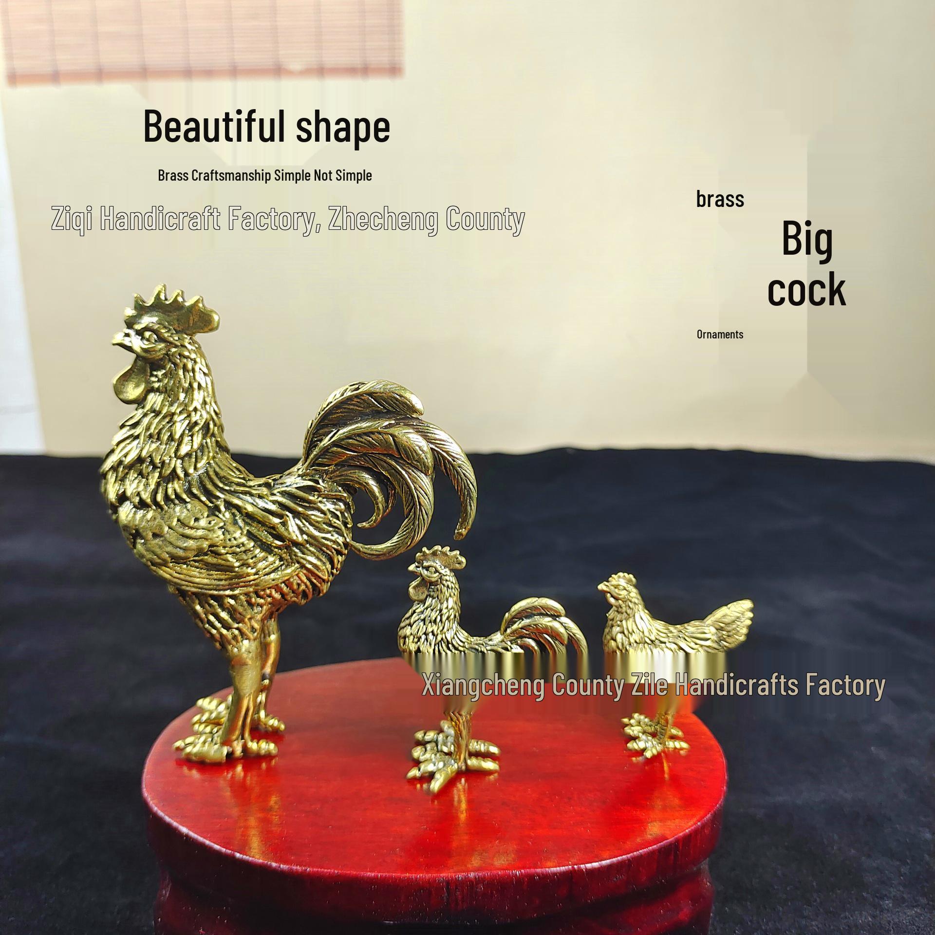 Solid Brass Rooster Zodiac Desk Handle Ornament - Tea Ceremony Tea Pet Cast Copperware Small Hen