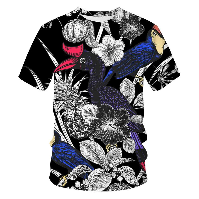 Round Neck Floral Pattern 3D Printed T-shirts Casual Short Sleeved Men's T-shirts - Soft Medium Stretch Polyester Fabric Summer Relaxed Fit Clothing