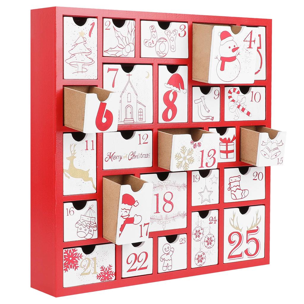 DERAYEE Christmas Countdown Wooden Box with 24 24 Days To Gift Advent Trinket Christmas Gift Drawers, Christmas, Countdown, Calendar, Box, Ornament,