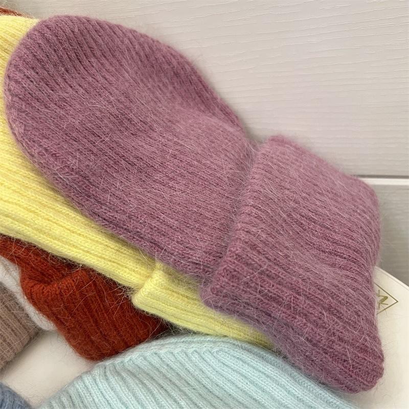 Angora Rabbit Hair Curled Brimless Wool Hat Women Autumn and Winter Warm Striped Fashion Knitted Pullover Cold Hat