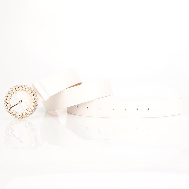 Ladies Pu Leather Pearl Belt With Alloy Buckle For Elegant Dress Outfit