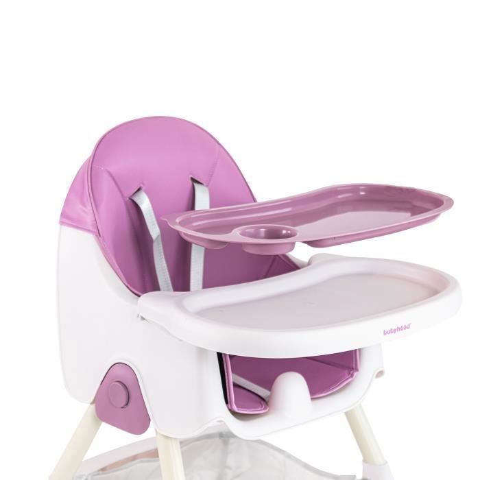 K IKIDO Chaise haute bébé, chaise bébé pliable avec plateau repas amovible rehausseur 2 en 1 table à manger pour enfants - Rose