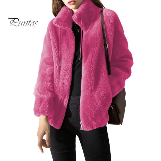 

Осенне-зимний женский кардиган, пальто, двусторонний меховой плюш, застежка-молния, воротник-стойка, длинные рукава, утолщенный однотонный коралловый флис, трикотажная куртка M розы красного