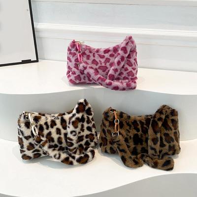 New Women's Casual Shoulder Bag Animal Print Leopard Plush Lady Shoulder Underarm Bag Female Messenger Crossbody Bags KTY