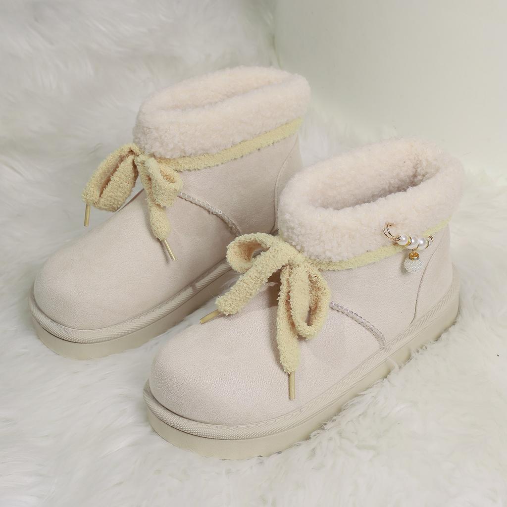 Fashion Women's Short Boots 2025 Winter New Outdoor Thicken Warm Slip on Snow Boots Comfortable Fashion Bow Knot Non Slip Cotton Shoes