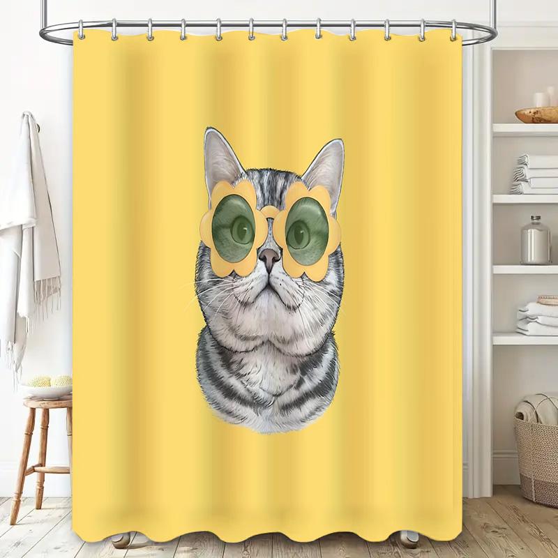 Cat Shower Curtain Cute Pet Bathroom Decor Funny Animal Pattern Waterproof Liner for Home