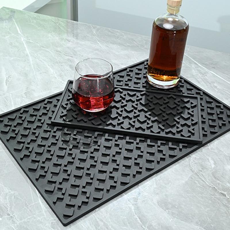 Silicone Coffee Maker Mat Countertop Bar Spill Mats Bar Service Mat Dish Glass Drying Mat For Barista Cocktail Bartender Black