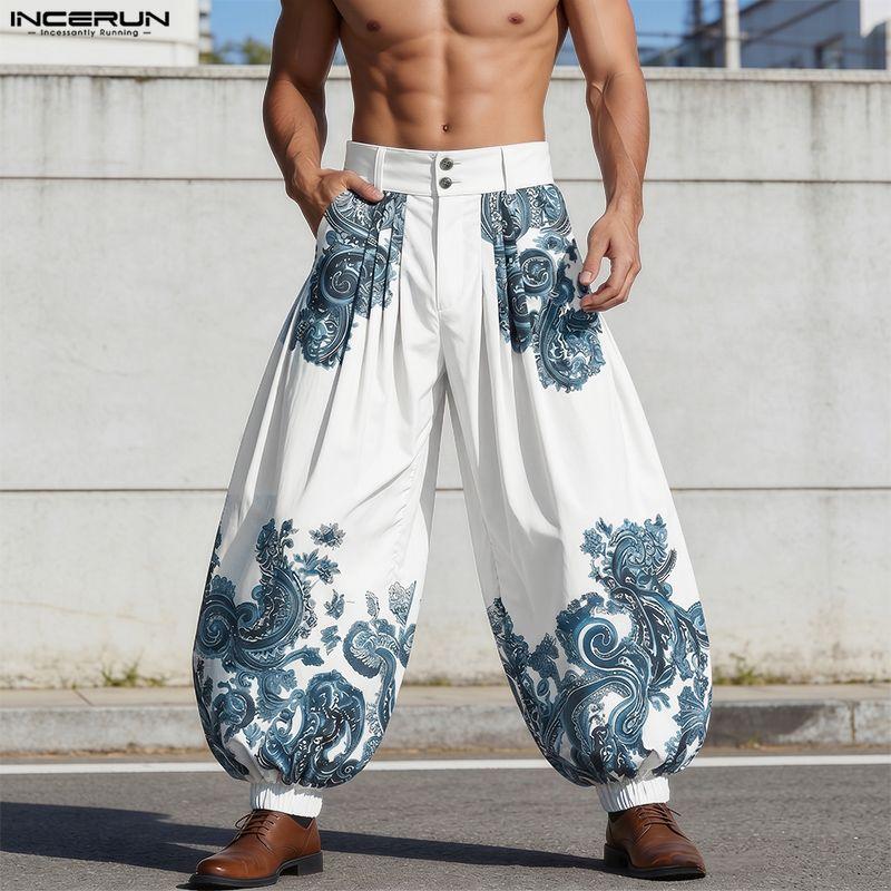 INCERUN Mens Ethnic Paisley Print Casual Loose Baggy Harem Pants Trousers