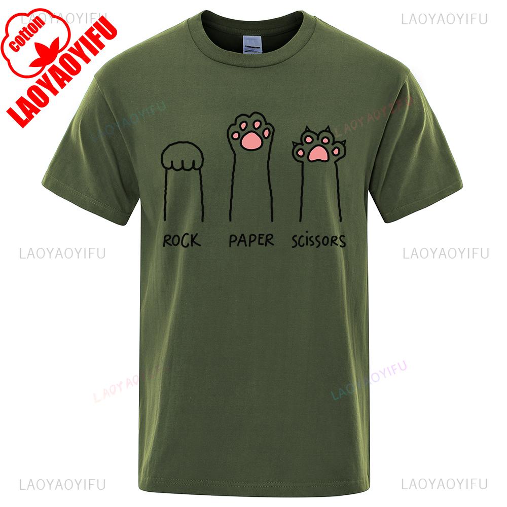 Rock Paper Scissors Funny Cat Graphic T Shirts Men Woman Fashion TShirt Casual Crewneck Tops Summer Cotton Loose T Shirt